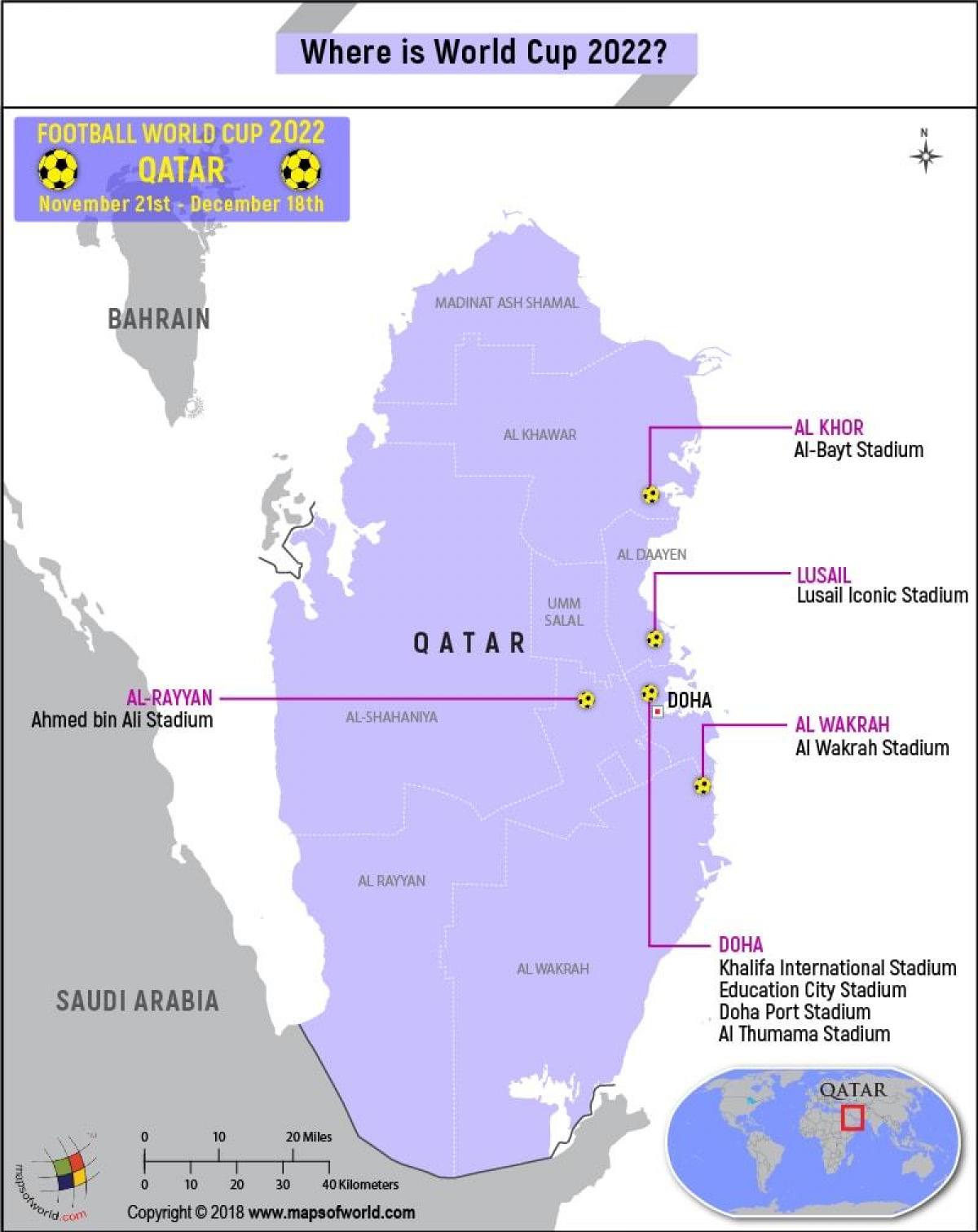 Kart av qatar vm-stadionene 